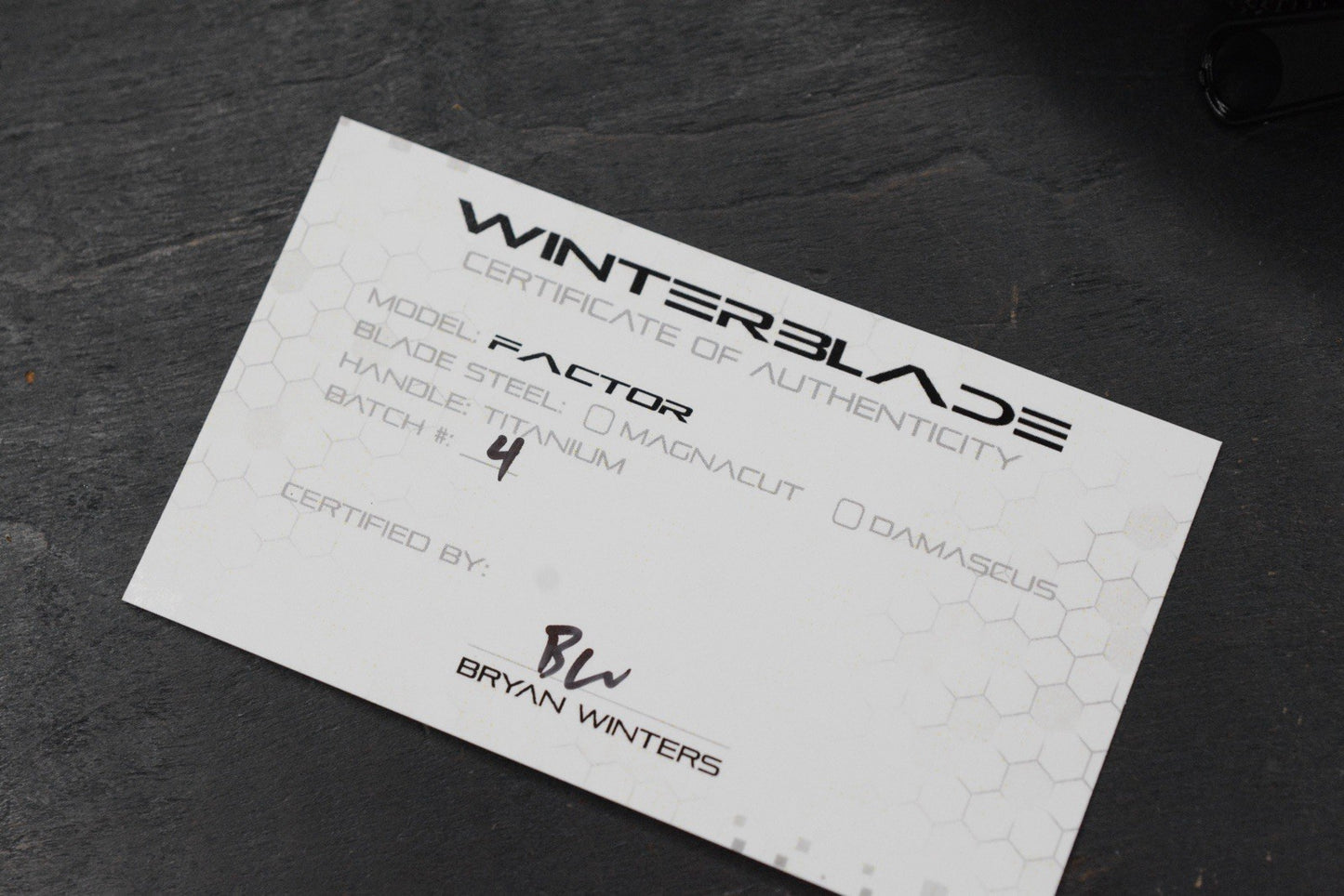 NEW Winterblade Factor B4 Laser Zebra Ti / DLC Satin Magnacut Batch 4 w/ COA