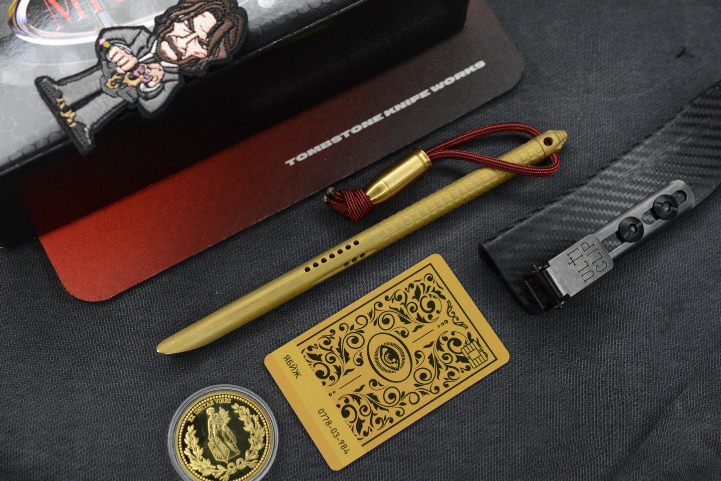 RARE Microtech TAC-P Ti PVD Gold Spike w/ John Wick Pack & Bullet Bead