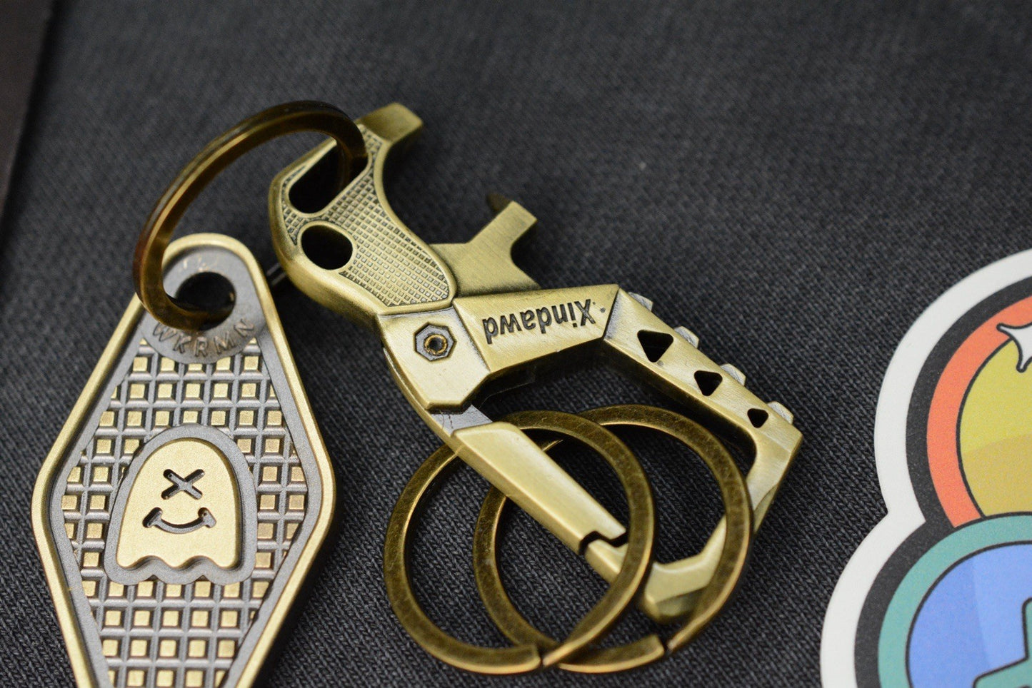 NEW WKRMN DESIGN BLACKENED FRAG TAG w/ Custom Brass Carabiner
