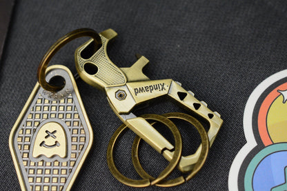 NEW WKRMN DESIGN BLACKENED FRAG TAG w/ Custom Brass Carabiner