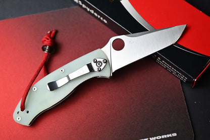 RARE Spyderco Tenacious Tanto - Jade Natural G10 / 8CR13 Stainless w/ TKW Bead