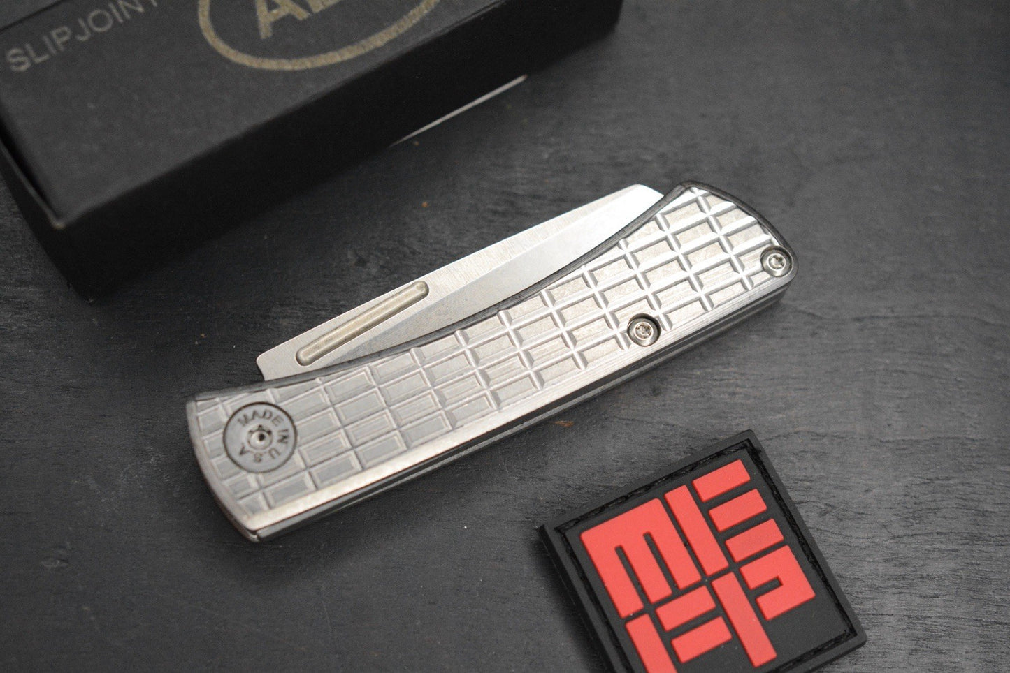 NEW American Blade Works EXC Slipjoint - Frag Ti Hdle / MagnaCut w/ MEFP Patch