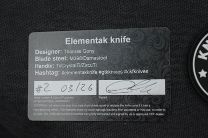 NEW Custom Knife Factory x GTX Elementak Crystalized Ti / 2-Tone M398 SN# 002