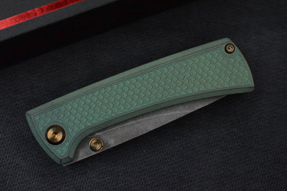 NEW CHAVES Knives RCK9 - Green Dragon Scale Mod Ti / M390 Drop Point / Ano Ti