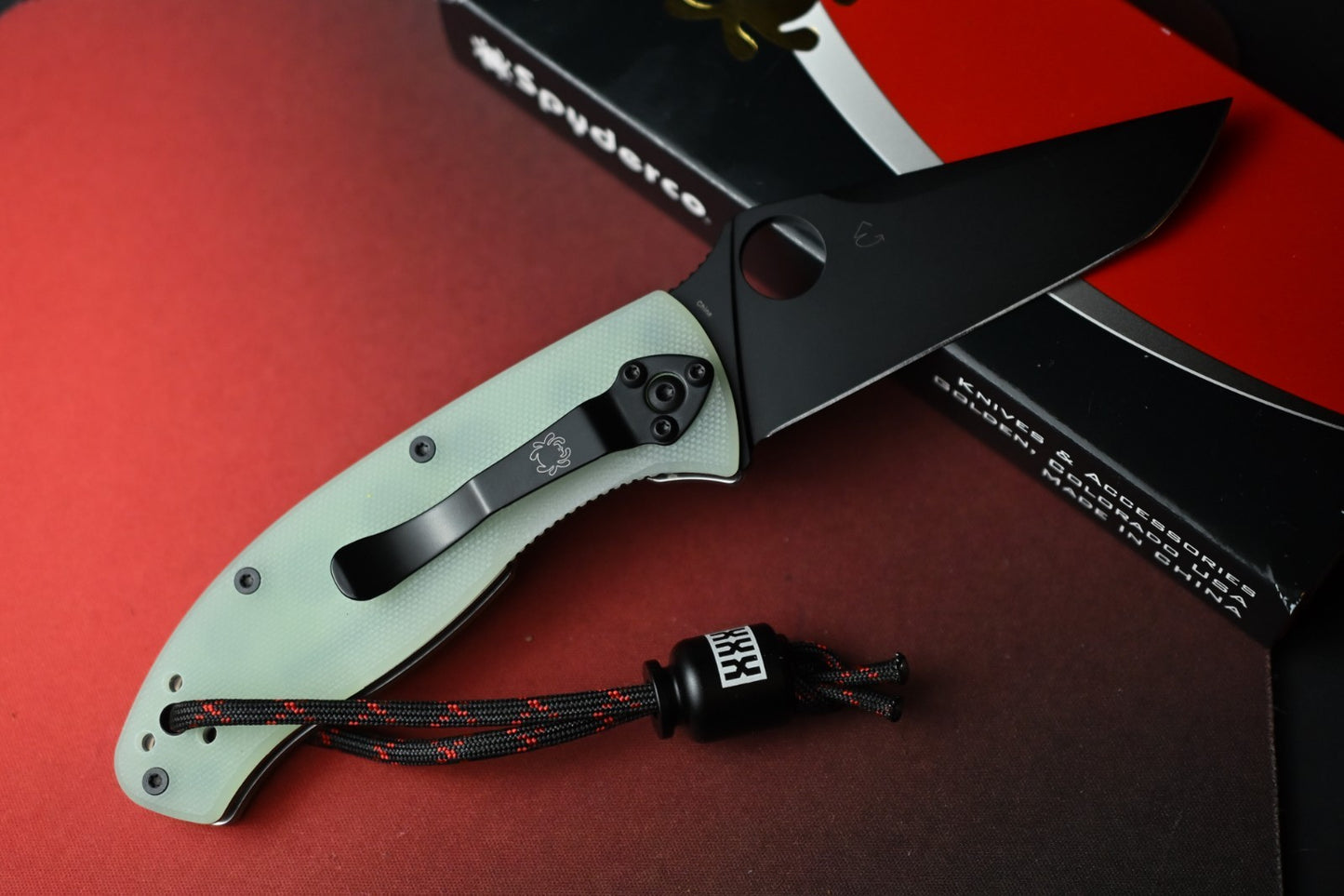 RARE Spyderco BHQ EXC Tenacious - Natural G10 / Black DLC Tanto w/ Poison Bead