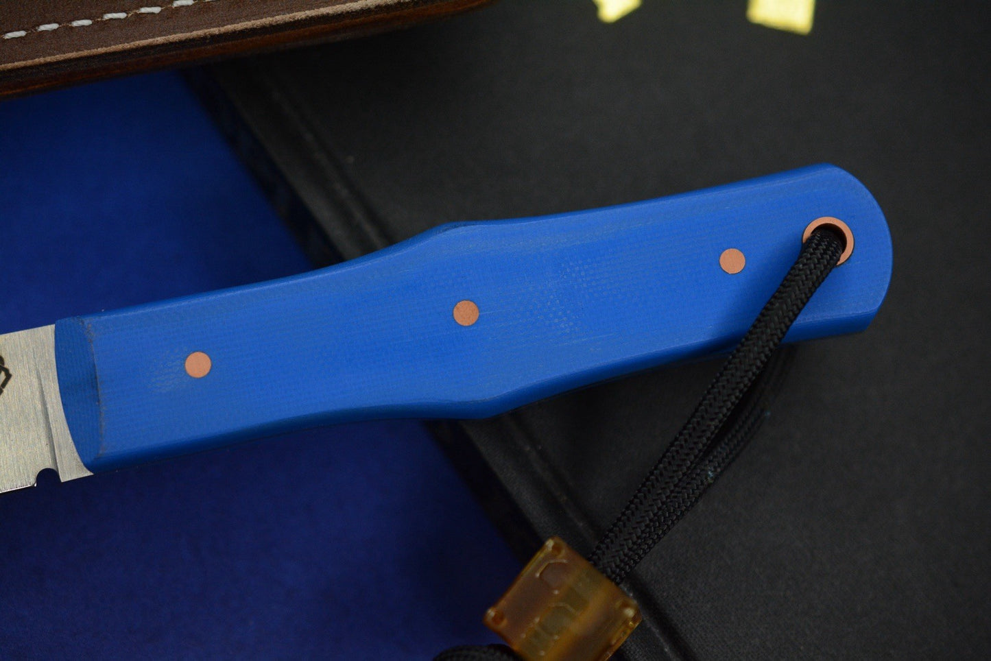NEW Jack Wolf x LT Wright USA Vampire Hunter Blue G10 w/ Leather Sheath & Bead