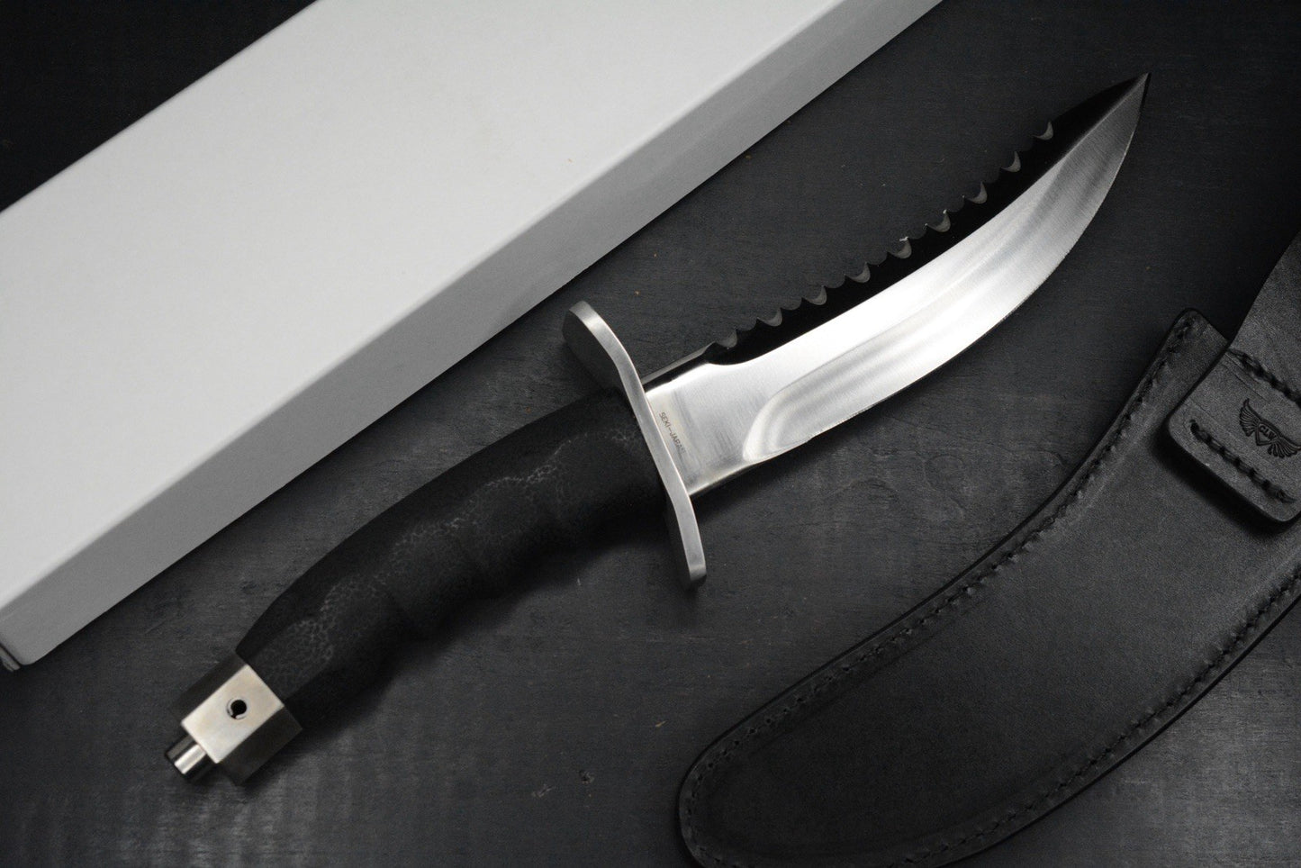 RARE+ Al Mar Knives Seki Japan Warrior Satin Blade /Rubber Hdle w/Leather Sheath