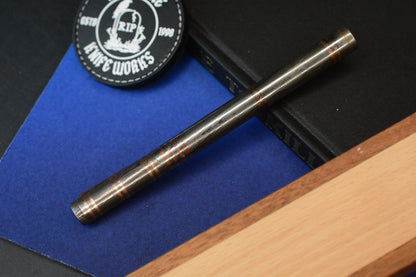 RARE Royal Creations Damascus & Copper Twist Cap Pen USA - Re Playge Microtech
