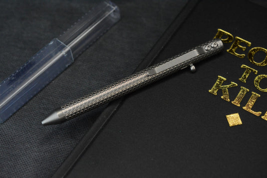 RARE Custom Fellhoelter TiBolt Pen - 5.5” Titanium Engraved Dragon Scale Pattern