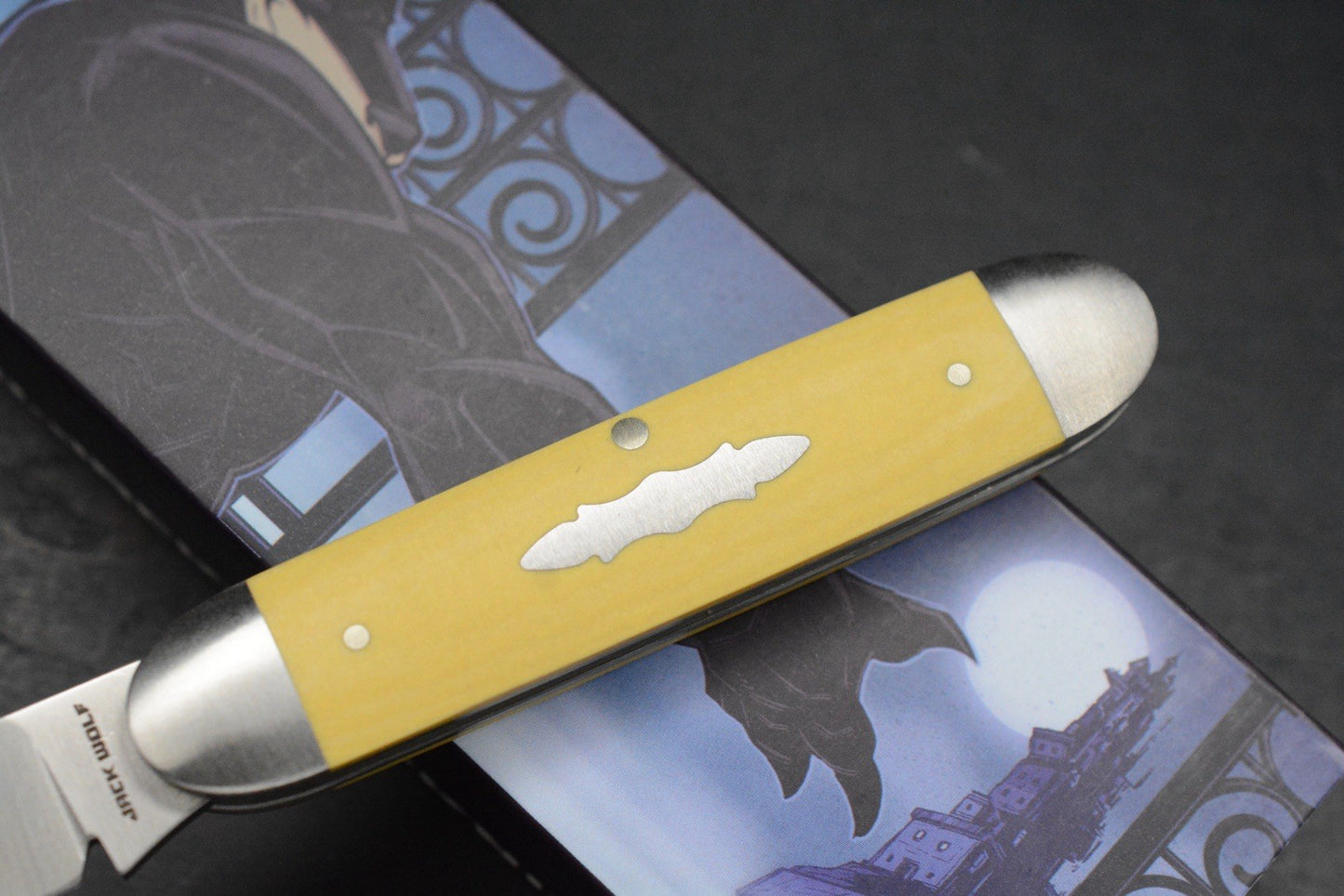 NEW Jack Wolf Knives Gateway Equal End Antique Ivory Paper Micarta / Satin Blade
