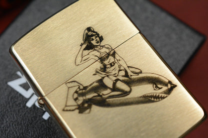 RARE Zippo WW2 Ride The Rocket Nose Art - Brass Lighter