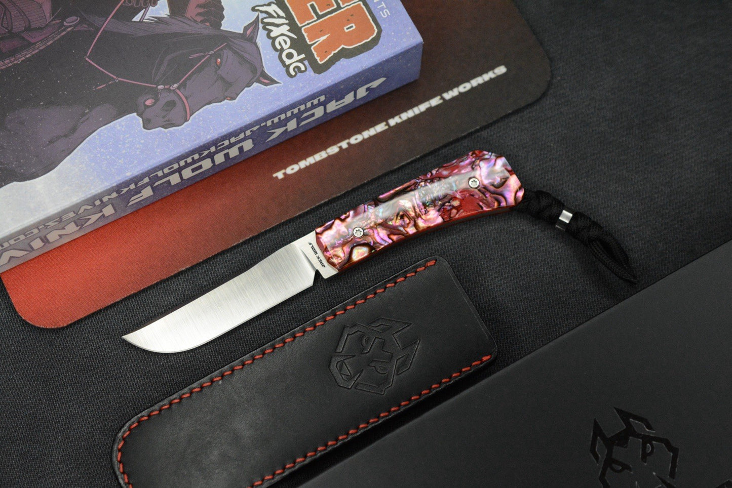 NEW Jack Wolf Pioneer Jack FIXedc - Red Abalone / S90V w/ Sheath