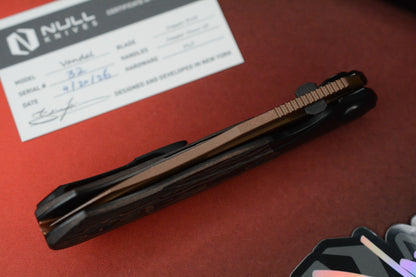 NEW Null Knives Vandal Knife Ti/Copper  PVD/ Camo Carbon Fiber SN 32 Of 50