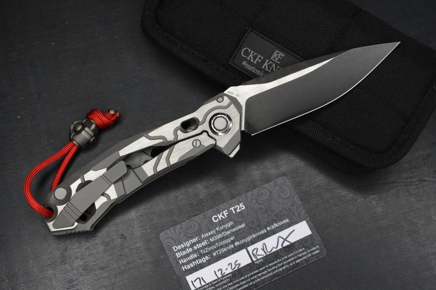 NEW Custom Knife Factory T-25 Milled Ti Scales/ Two Tone M398 Blade w/CH Bead