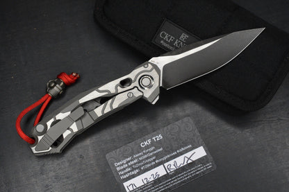 NEW Custom Knife Factory T-25 Milled Ti Scales/ Two Tone M398 Blade w/CH Bead