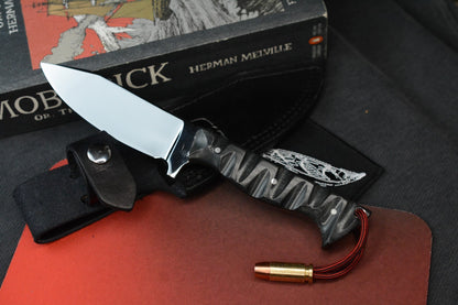 CUSTOM Crimson Bushcraft Mirror Polish Hollow Grind Textured Black Micarta