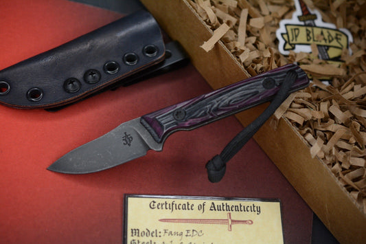 NEW JP Bladesmithing Fang EDC Fixed Blade - Mirkwood Texture Purple Haze Dymalux