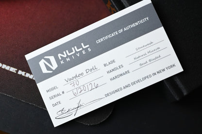 NEW Null Knives Voodoo Doll - Stonewashed Vanax / Natural Micarta Scales SN# 70