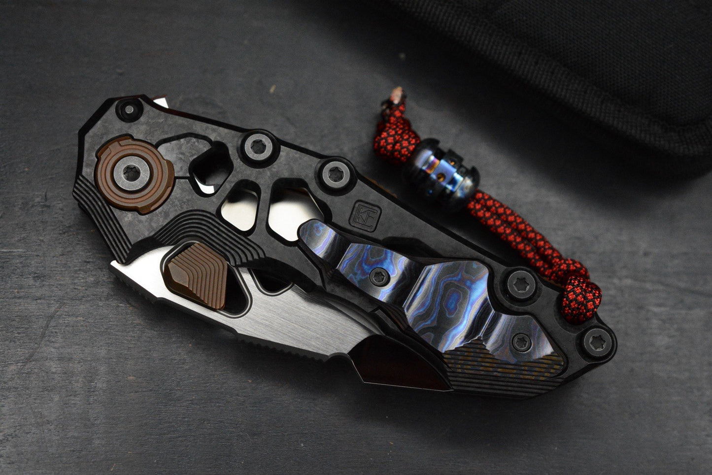 NEW Custom Knife Factory Traktor Crystalized Ti/ ZicuTi/ Copper/M390 w/ Ti2 Bead