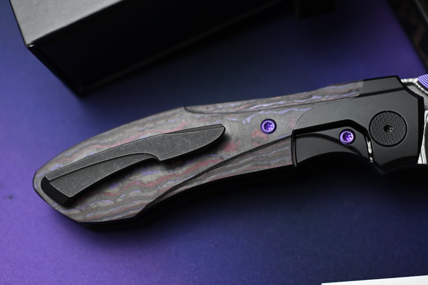 NEW Null Knives Voodoo Doll - Acid Wash Damasteel / Purple Haze Carbon Fiber