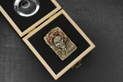RARE CUSTOM - 3-D Sculpted Joker Zippo Lighter w/ Wood Case