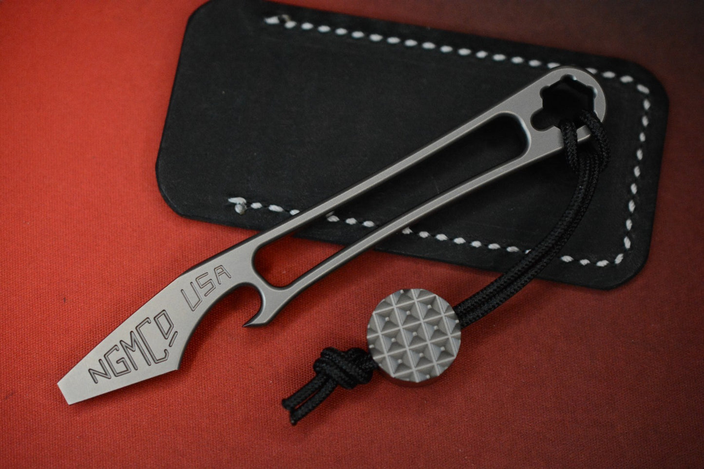 NEW Nice Guy Machine Co Japanese Cowboy Clipless Skeleton Ti Pry w/Sheath & Bead