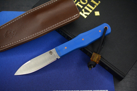 NEW Jack Wolf x LT Wright USA Vampire Hunter Blue G10 w/ Leather Sheath & Bead