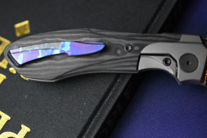 NEW Null Knives Voodoo Doll - Damasteel / Black Camo CF w/ Custom Timascus HDW