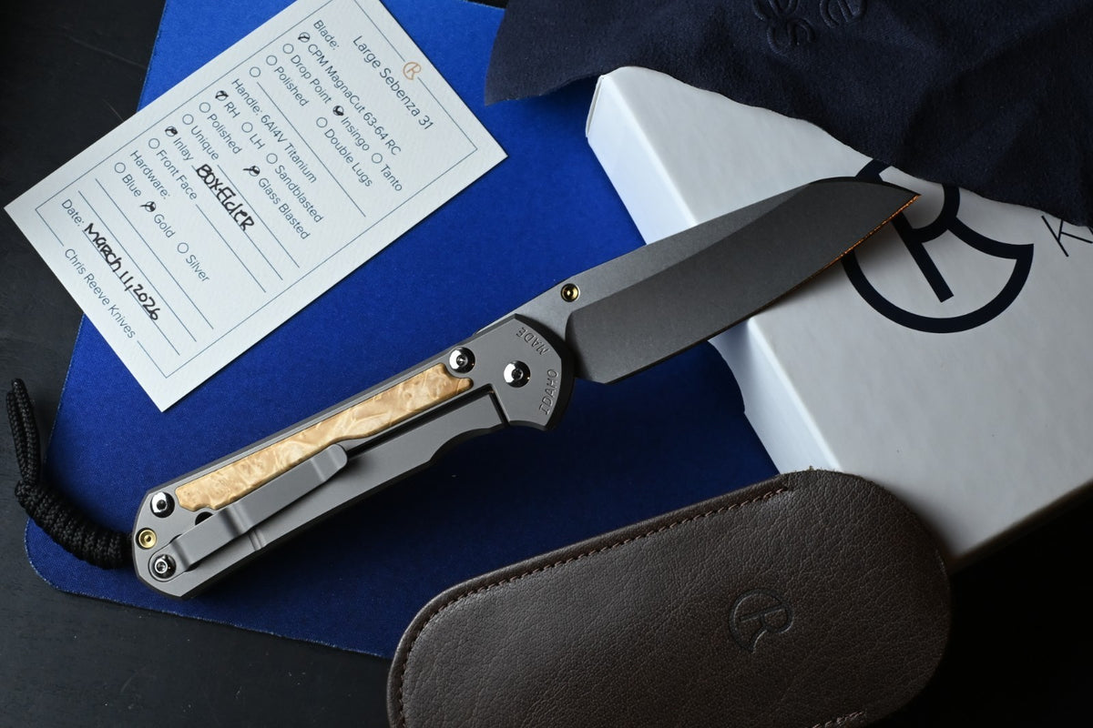 RARE Chris Reeve Lg Sebenza 31 Box Elder Glass Blasted/Magnacut Insingo w/Pouch
