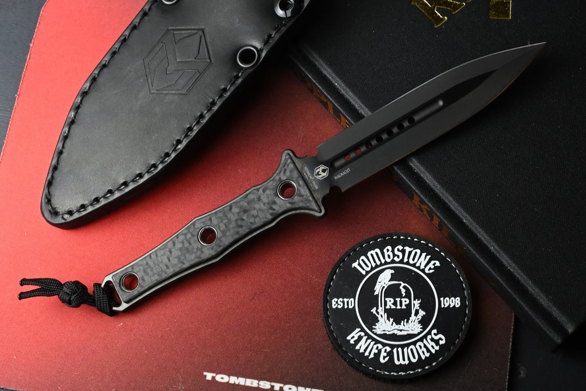 RARE Heretic Mini Nephilim Fixed Blade - Black DLC MagnaCut / Carbon Fiber