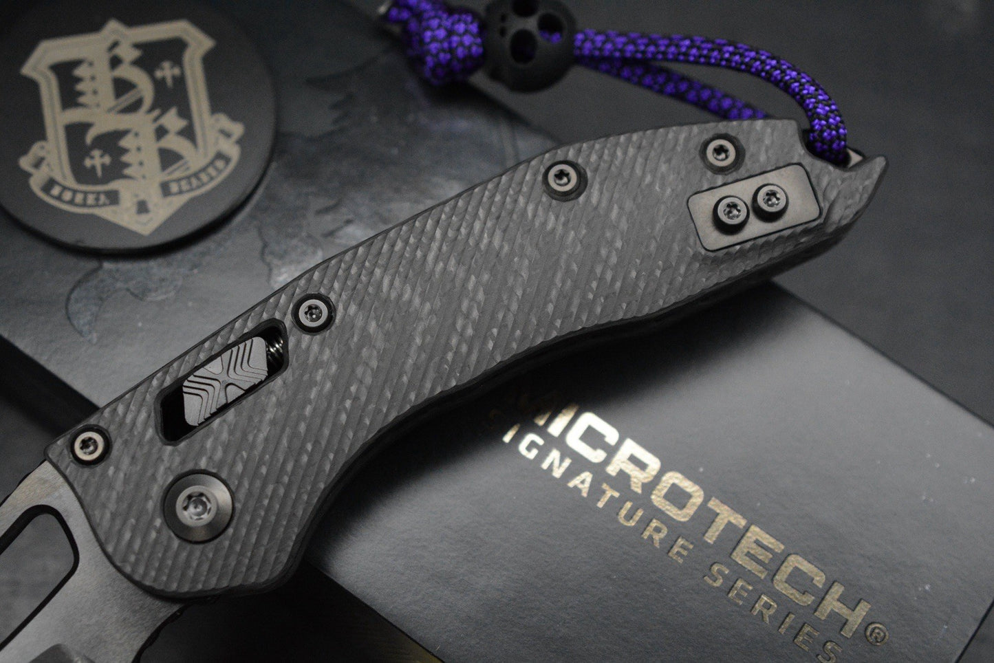 NEW Microtech Stitch-Ram-Lok Carbon Fiber Black DLC w/ Playge Skall & Extras