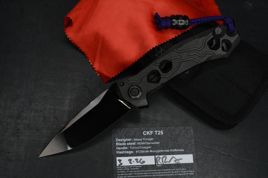 NEW Custom Knife Factory T25 DLC Milled Ti / Polished DLC M398 w/Zirc Droid Bead
