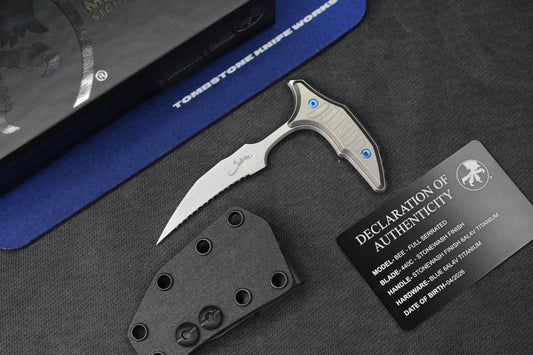 NEW Microtech x Bastinelli Bee SW Full Serr / Blue Ti HDW Marfione Selects w/COA