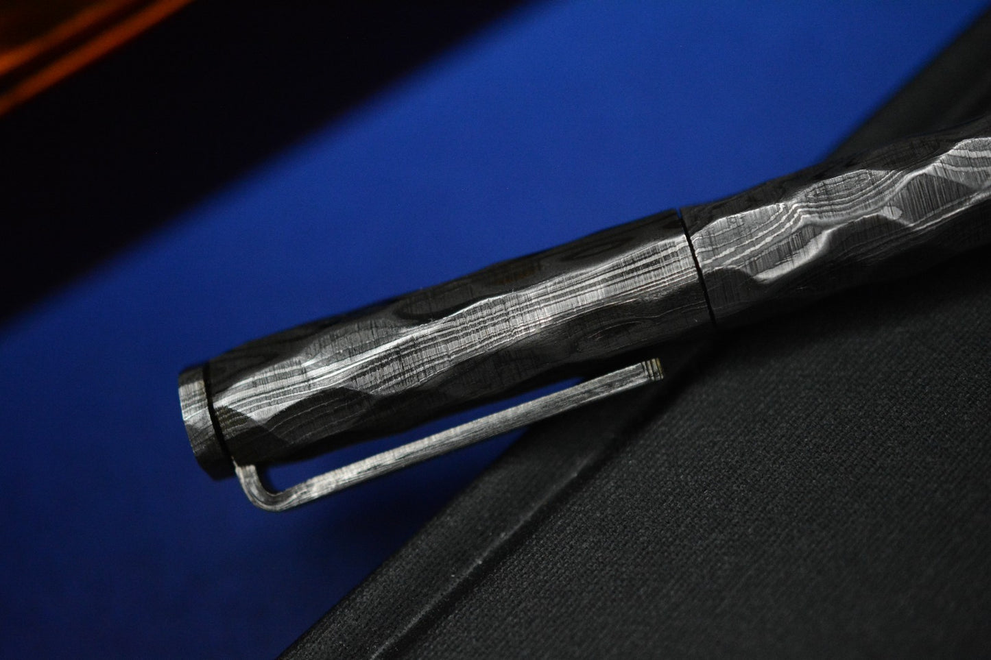 RARE Royal Creations Rocked Damascus & Copper Twist Pen - Re Playge Microtech
