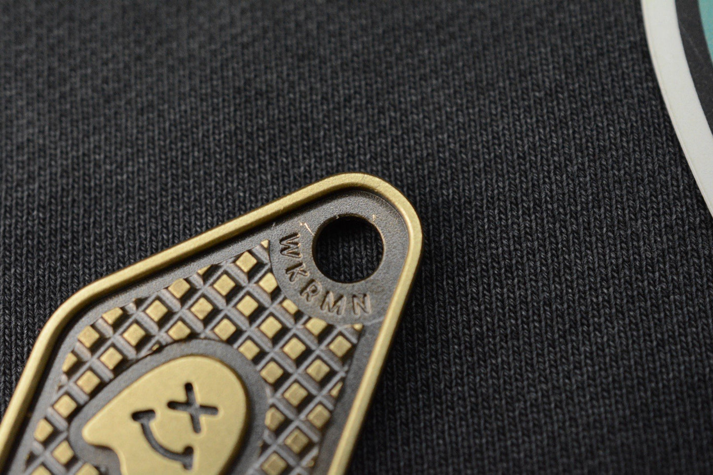 NEW WKRMN DESIGN BLACKENED FRAG TAG w/ Custom Brass Carabiner