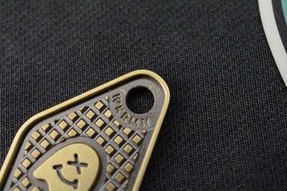 NEW WKRMN DESIGN BLACKENED FRAG TAG w/ Custom Brass Carabiner