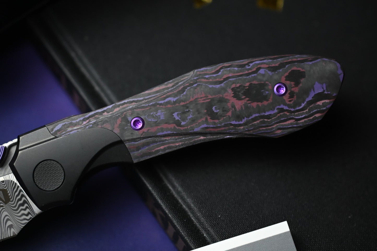 NEW Null Knives Voodoo Doll - Acid Wash Damasteel / Purple Haze Carbon Fiber