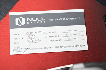 NEW Null Knives Voodoo Doll - Acid Wash Damasteel / Black Camo Carbon Fiber