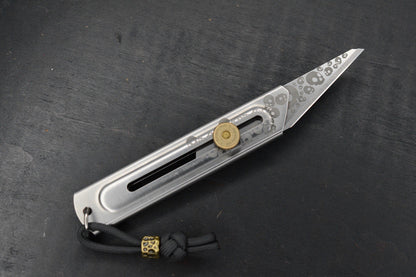 CUSTOM Apparatus EDC Utility Knife Skull Edition Titanium/ Brass & Rock Bead