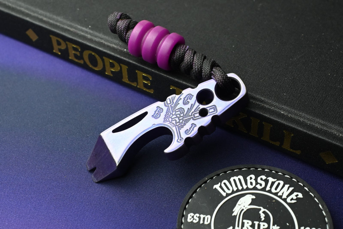 CUSTOM Koch Tools Cap Lifter - Purple Titanium Engraved w/ Scoopy Loops Bead