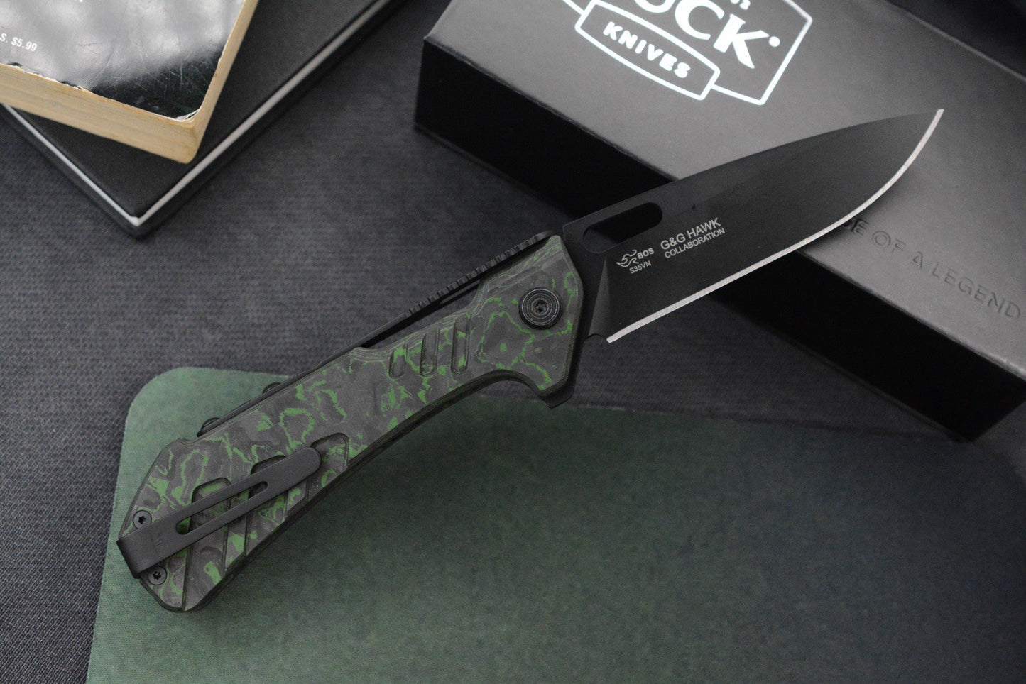 NEW G&G Hawk x Buck Knives Marksman Toxic Green Camo Carbon / Black S35VN