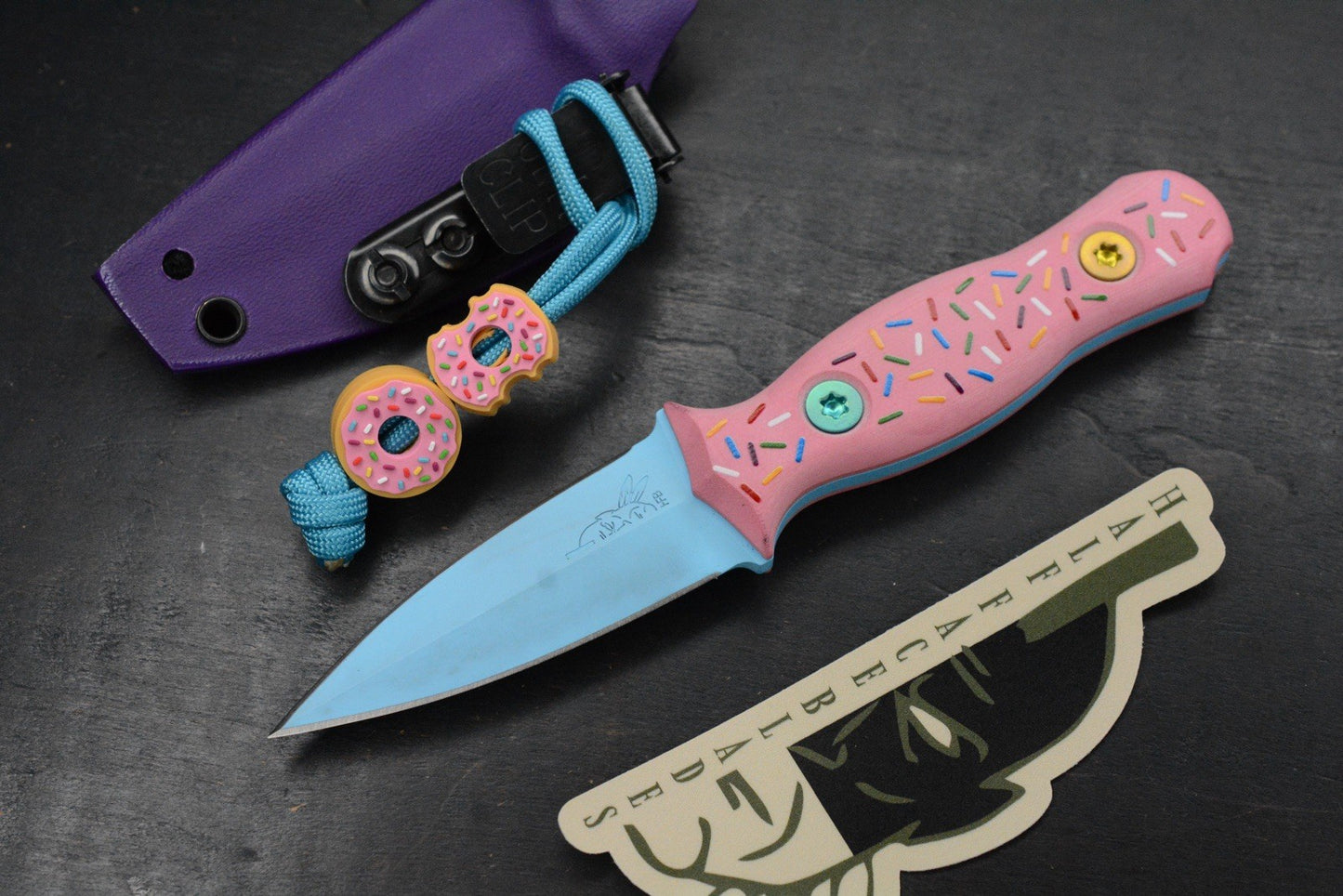 NEW Half Face Blades Dessert Warrior G-10 Trident Fixed Blade w/ Donut Bead Set