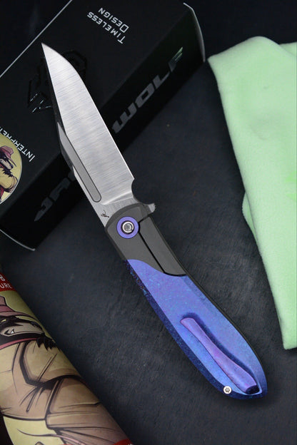 NEW Jack Wolf Knives Scuffle Flipper Crystallized Blurple Ti - Clip Point S90V