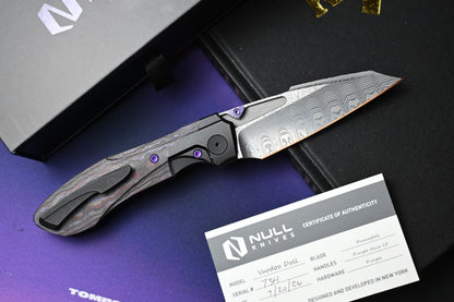 NEW Null Knives Voodoo Doll - Acid Wash Damasteel / Purple Haze Carbon Fiber