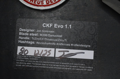 RARE Custom Knife Factory Rotten Evo 1.1 Barked Black DLC/S90V Matte w/PDW Patch