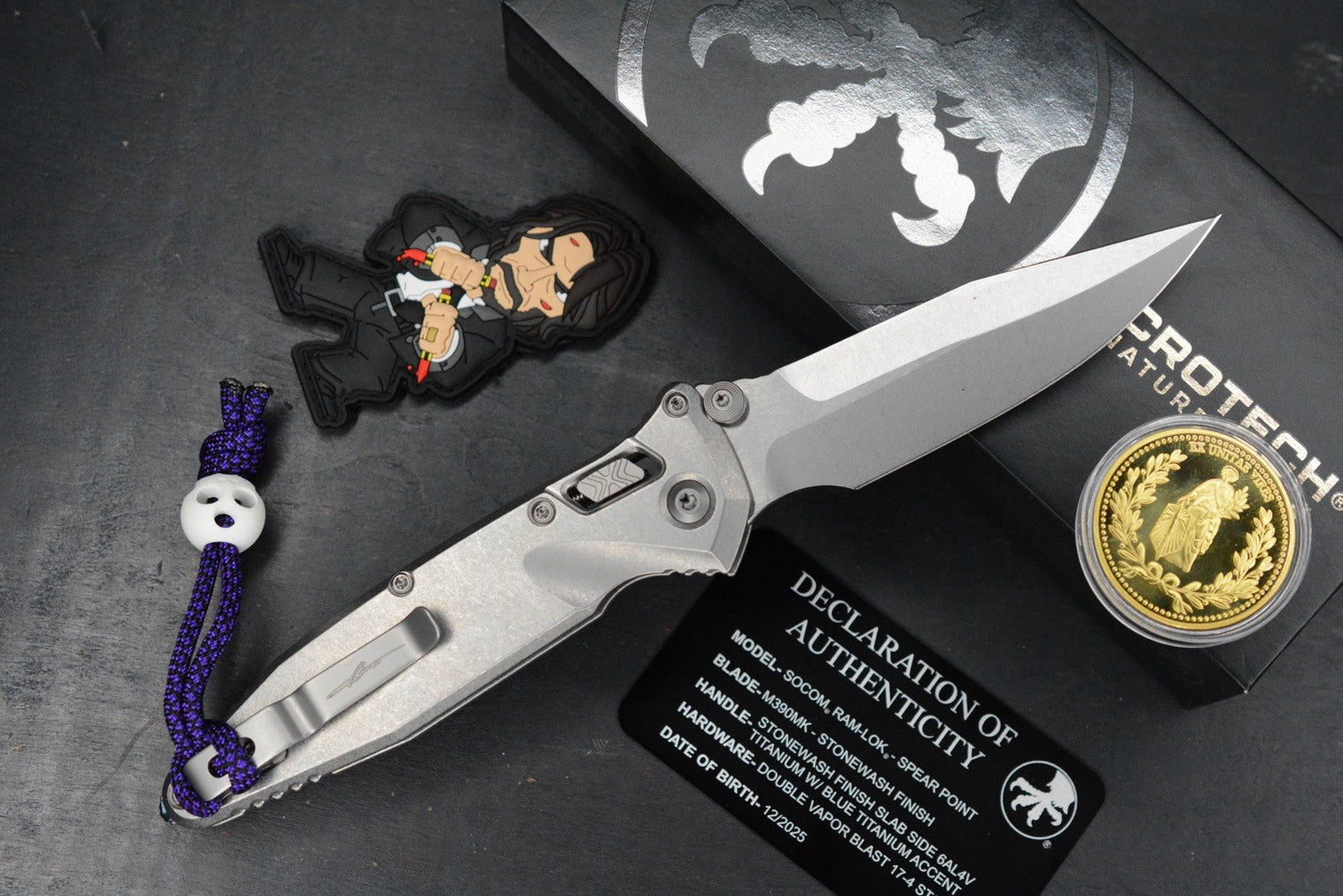 NEW Microtech Socom Elite Bar Lock Slab Side Ti Spearpoint w/ John Wick Pack