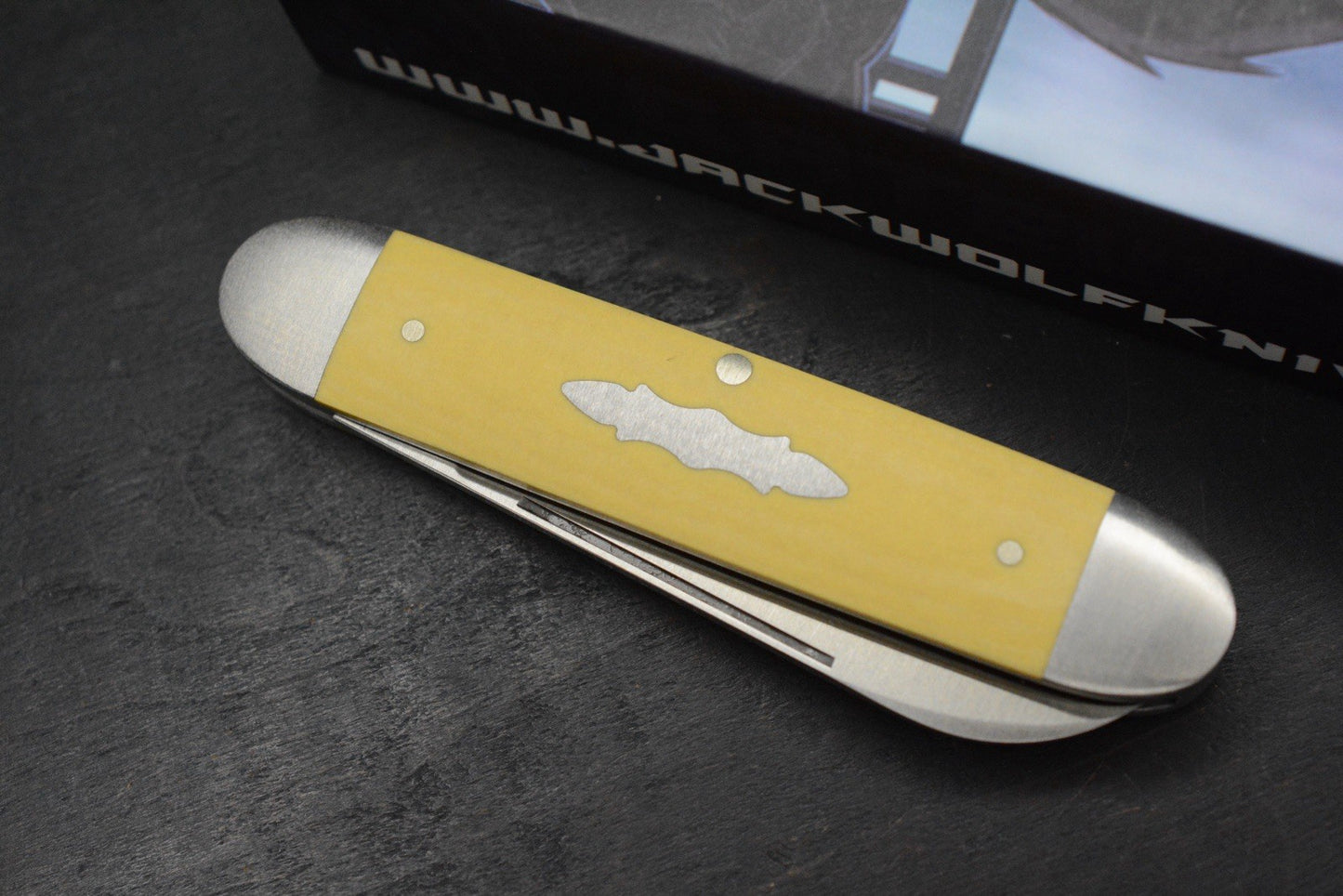 NEW Jack Wolf Knives Gateway Equal End Antique Ivory Paper Micarta / Satin Blade