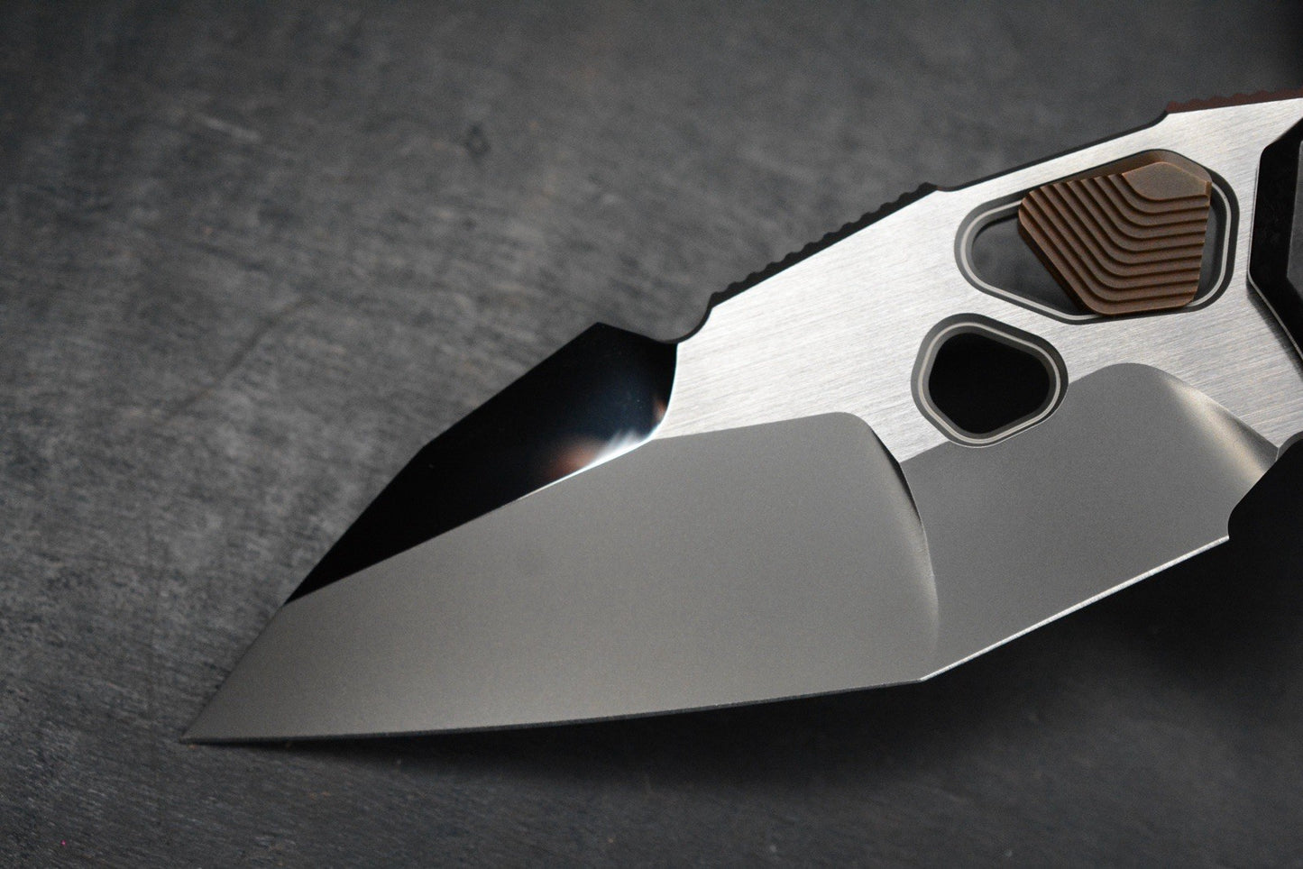 NEW Custom Knife Factory Traktor Crystalized Ti/ ZicuTi/ Copper/M390 w/ Ti2 Bead