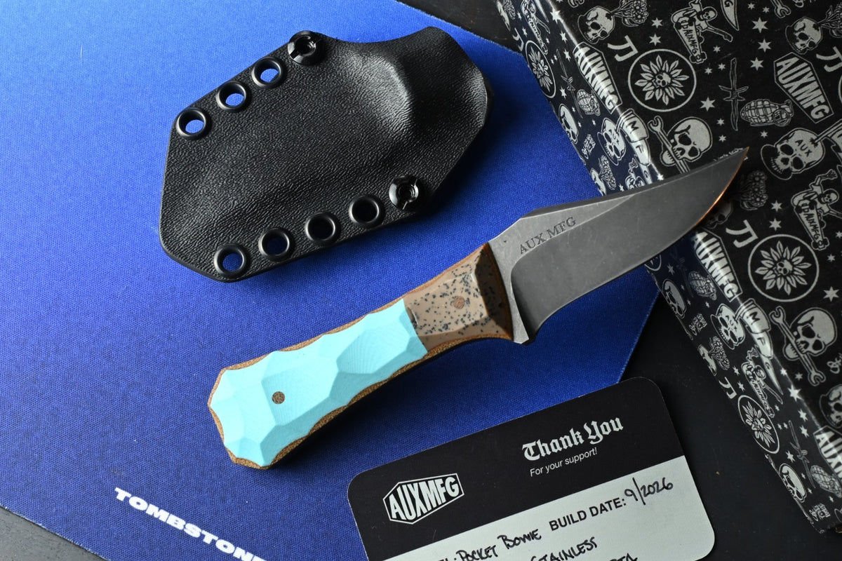 CUSTOM Auxiliary MFG Pocket Bowie - Light Blue G10 / GripX Darkwash AEB-L