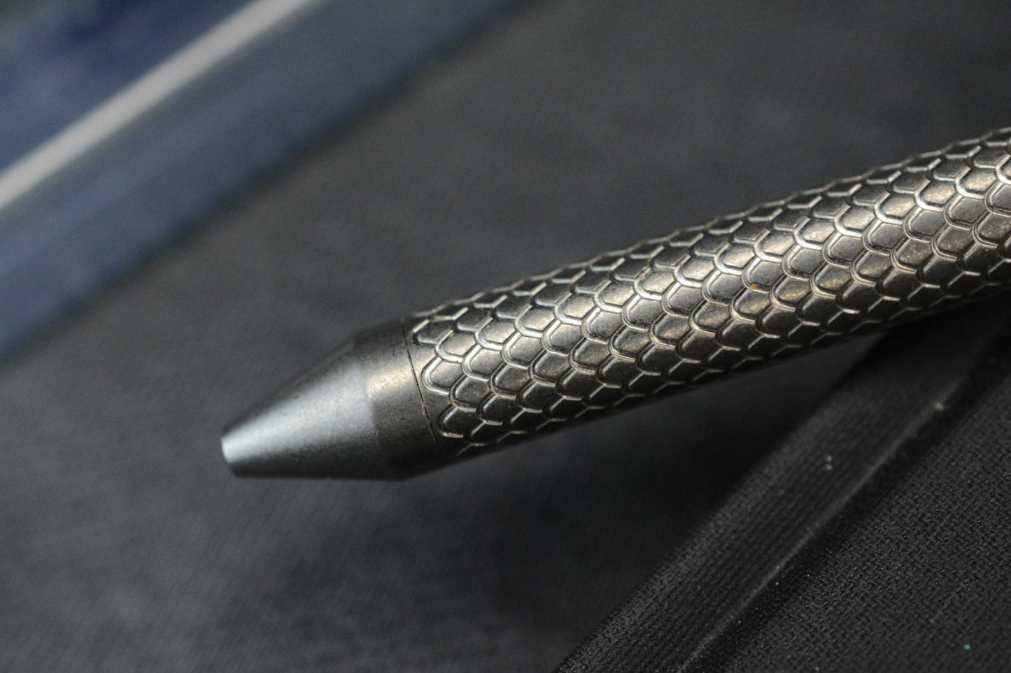 RARE Custom Fellhoelter TiBolt Pen - 5.5” Titanium Engraved Dragon Scale Pattern